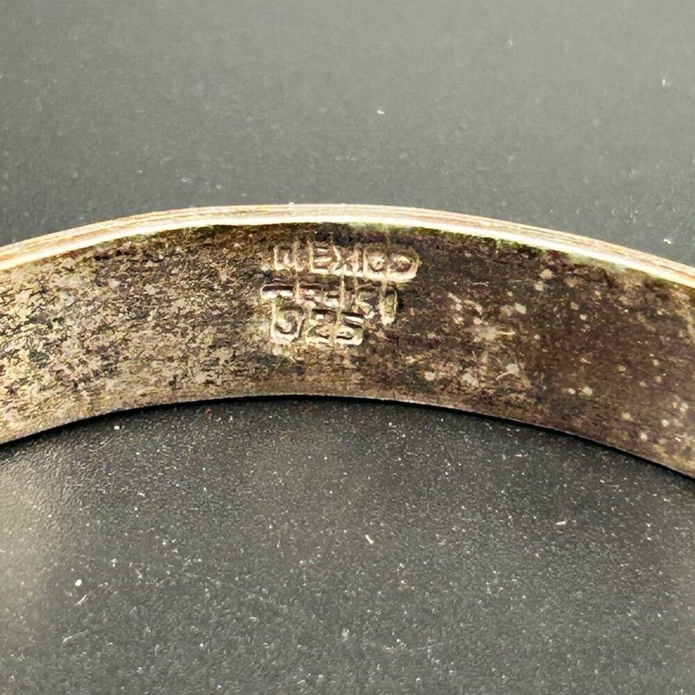 Taxco 925 Sterling Silver inlay hinged bangle bracelet #437 Stunning! - Picture 2 of 12
